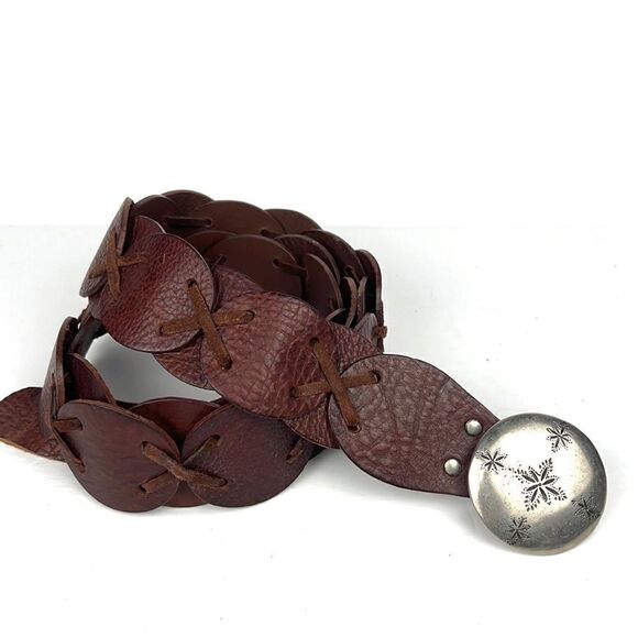 GARUGLIERI Italian Wide Leather Medallion Belt with Snowflake Buckle L main image 10